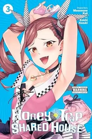 Manga cover with smiling anime girl from Honey Trap Shared House Graphic Novel Volume 03
