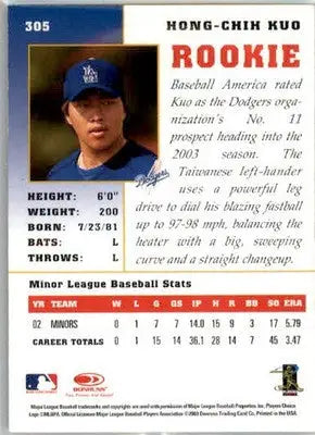Hong-Chih Kuo - 2003 Donruss Champions - #305 - RC Baseball - Baseball Card Single