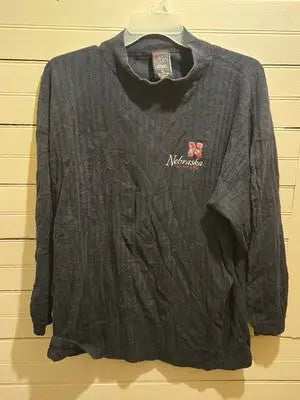 Honor Society Long Sleeve Shirt Mens XL Nebraska Huskers Navy Mock Neck Logo - Apparel