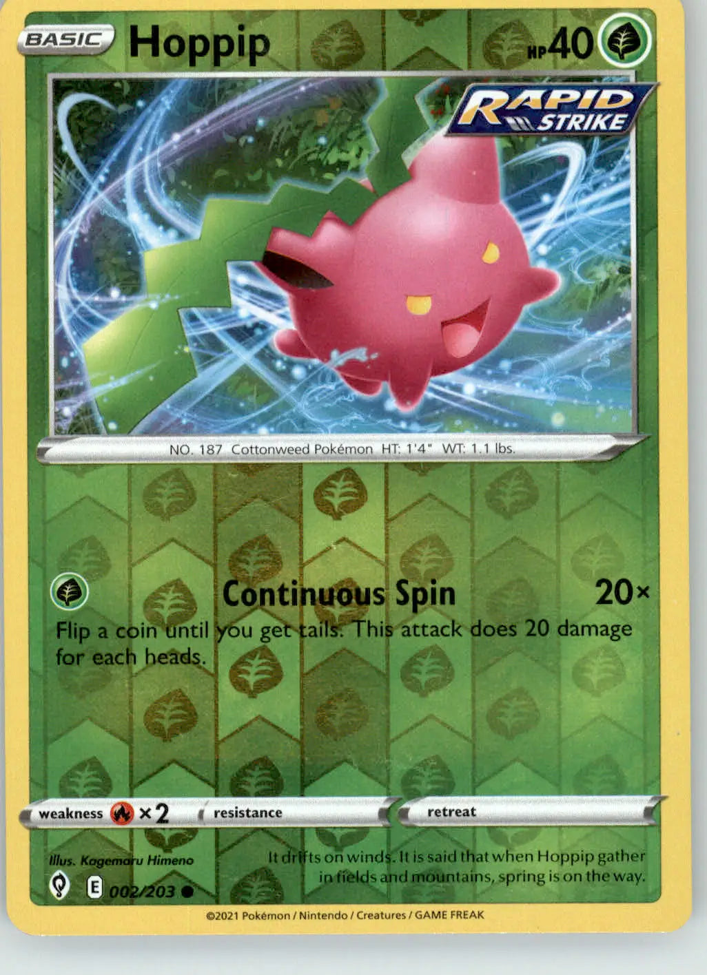 Hoppip - Evolving Skies - 002/203 - Reverse Holo LP Pokemon - Pokémon Card Single