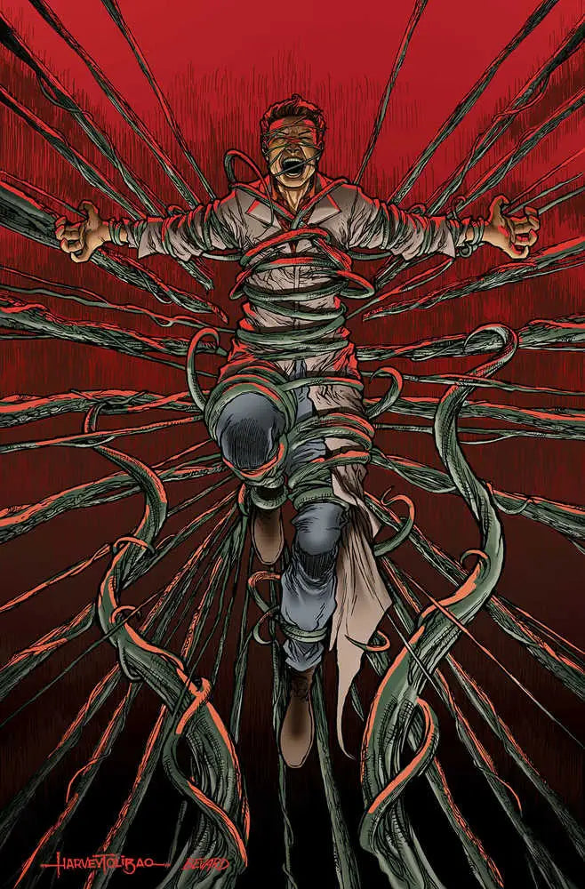 Person trapped in tentacles on Horror & Fantasy Illustrated Plum Island trading card