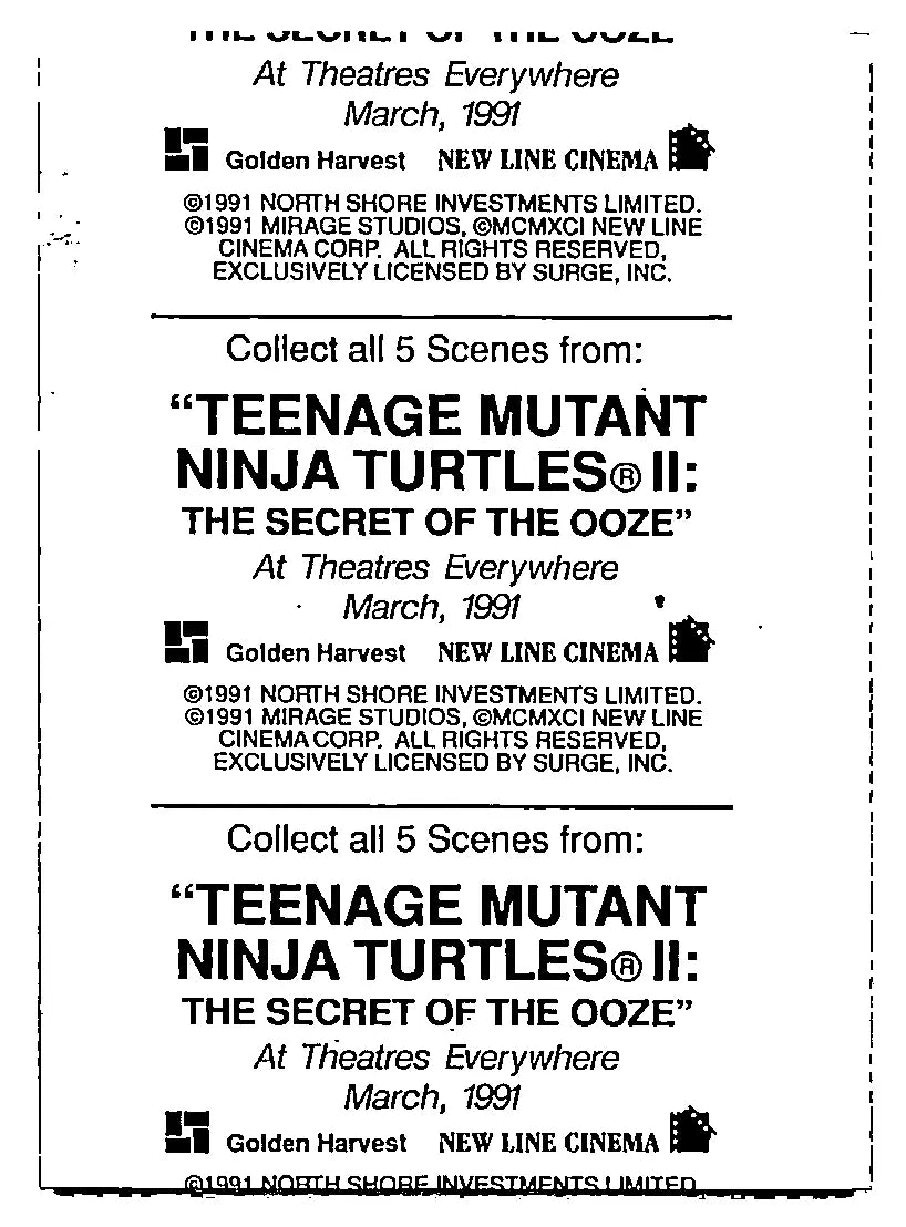 Promotional material for Teenage Mutant Ninja Turtles II The Secret of the Ooze featuring mutant ninja turtles