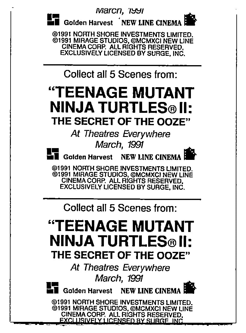 Promotional material for Teenage Mutant Ninja Turtles II The Secret Of The Ooze featuring mutant ninja turtles