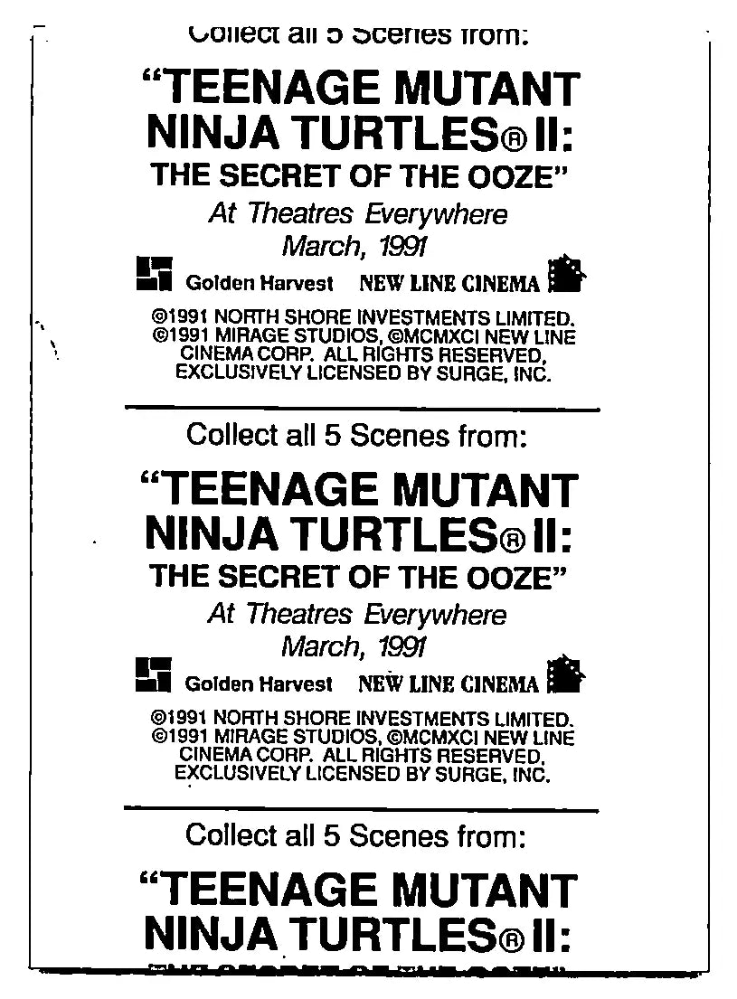Teenage Mutant Ninja Turtles II The Secret Of The Ooze advertisement card lot