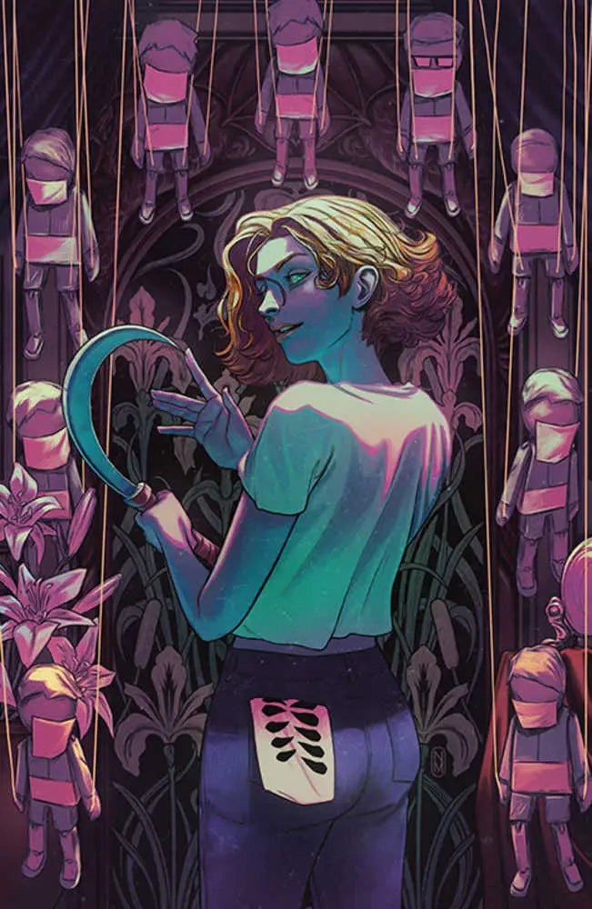 Turquoise-skinned figure with blonde hair in House Of Slaughter #23 Cover D trading cards