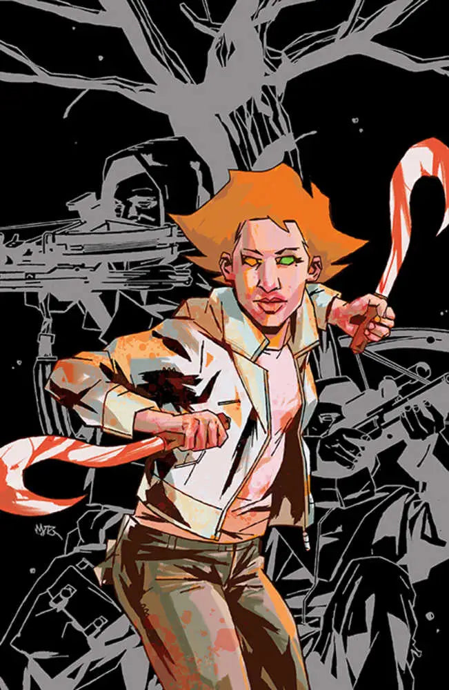 Comic book illustration of a woman with candy canes in House Of Slaughter trading cards