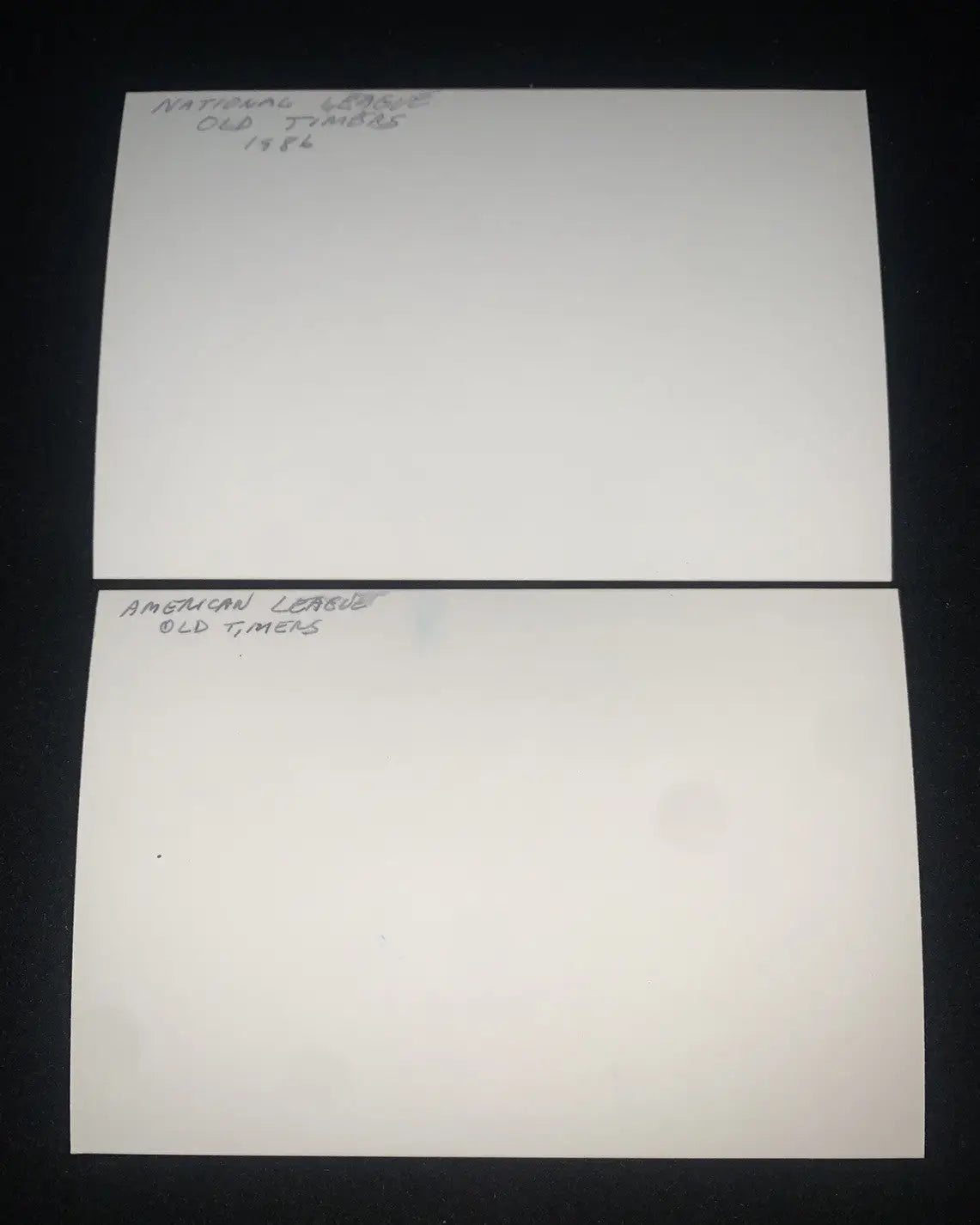 Two blank sheets of paper for autographs in Houston 1986 Timers Game baseball photos
