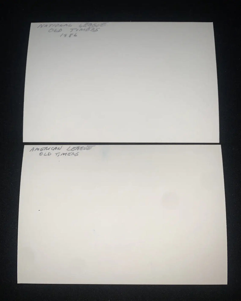 Two blank sheets of paper for autographs in Houston 1986 Timers Game baseball photos