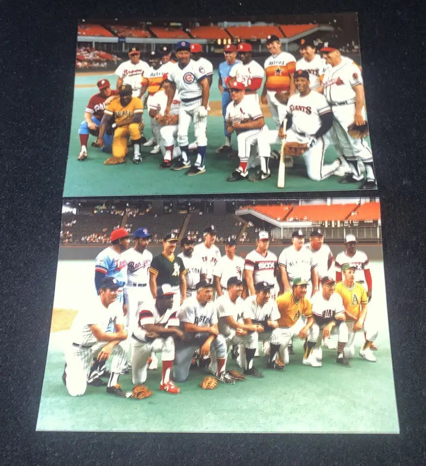 Two baseball team photos featuring League Stars from the Houston 1986 Timers Game