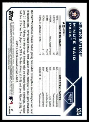 Houston Astros 2023 Topps #534 Houston Astros - Baseball Card Single