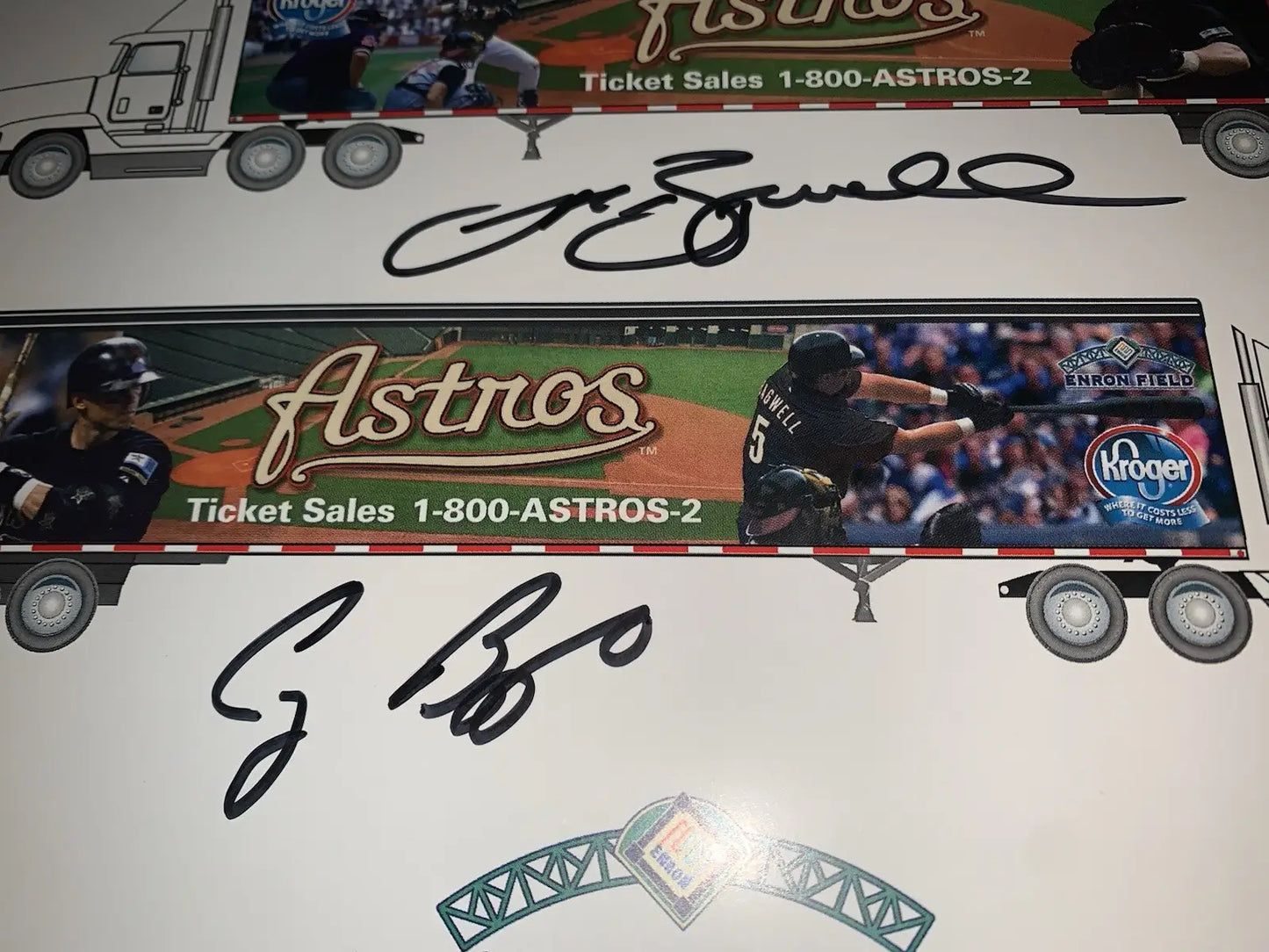 Houston Astros Craig Biggio Jeff Bagwell Kroger Enron Signed Auto 8x10 Litho JSA - Sports Memorabilia