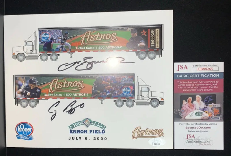 Houston Astros Craig Biggio Jeff Bagwell Kroger Enron Signed Auto 8x10 Litho JSA - Sports Memorabilia