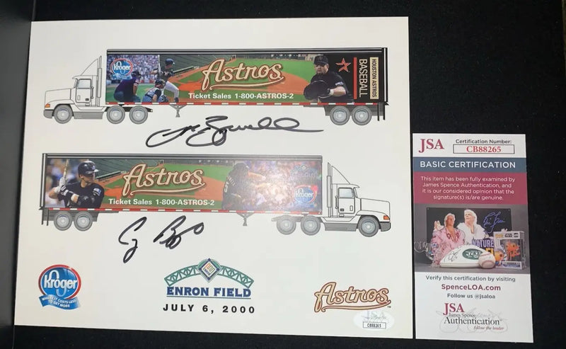 Houston Astros Craig Biggio Jeff Bagwell Kroger Enron Signed Auto 8x10 Litho JSA - Sports Memorabilia