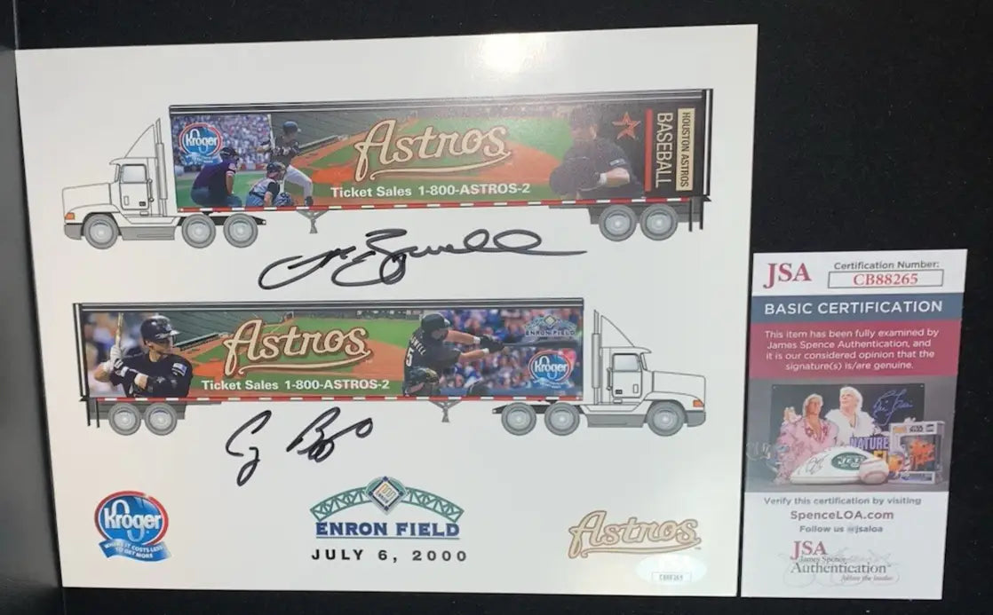 Houston Astros Craig Biggio Jeff Bagwell Kroger Enron Signed Auto 8x10 Litho JSA - Sports Memorabilia