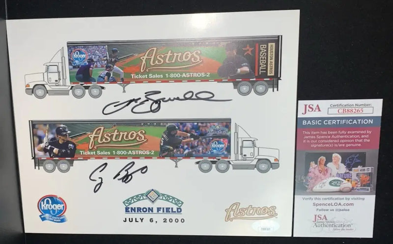 Houston Astros Craig Biggio Jeff Bagwell Kroger Enron Signed Auto 8x10 Litho JSA - Sports Memorabilia