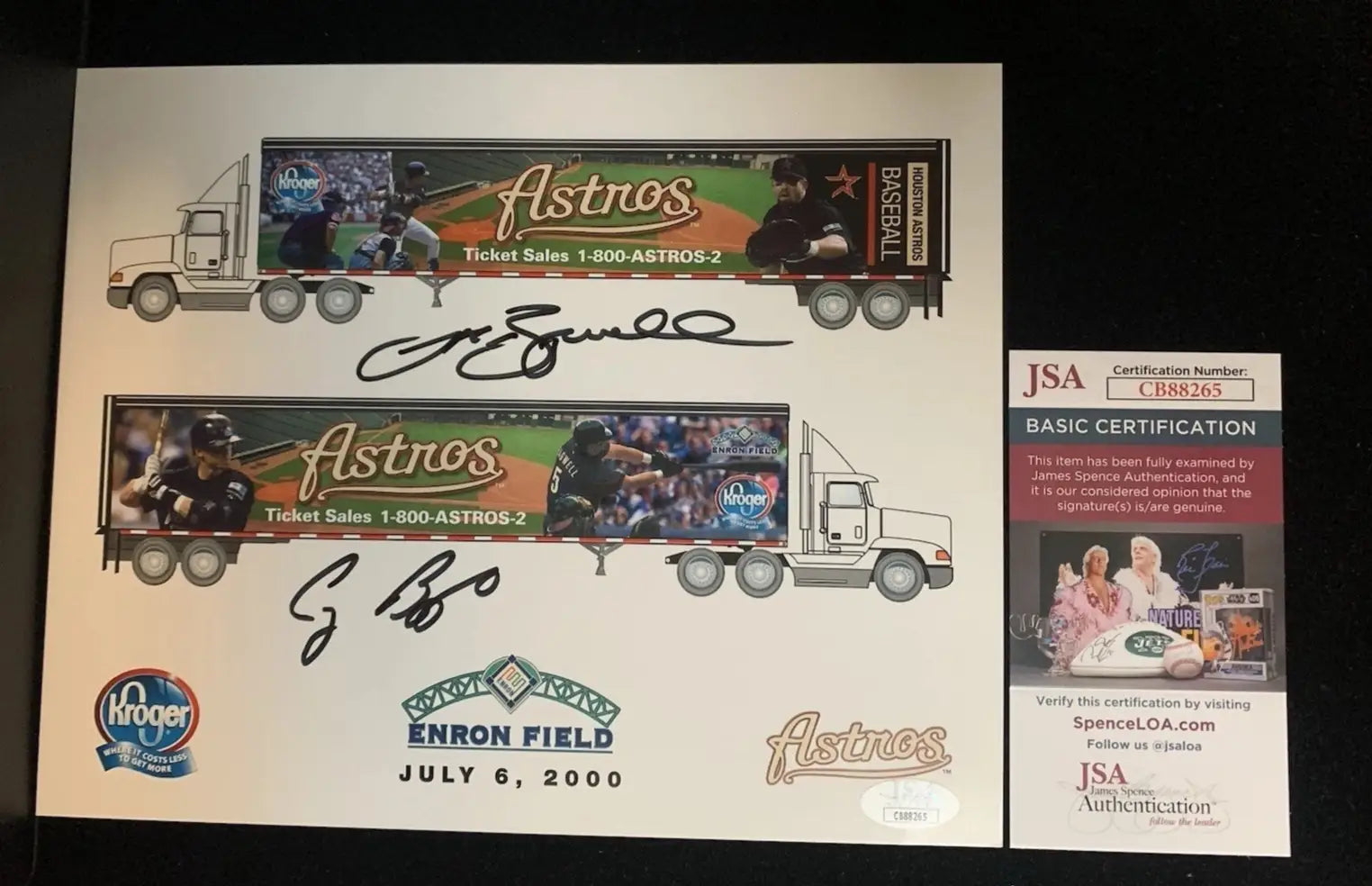 Houston Astros Craig Biggio Jeff Bagwell Kroger Enron Signed Auto 8x10 Litho JSA - Sports Memorabilia