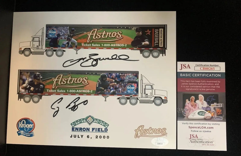 Houston Astros Craig Biggio Jeff Bagwell Kroger Enron Signed Auto 8x10 Litho JSA - Sports Memorabilia