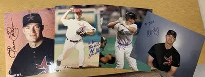 Signed Houston Astros baseball player photographs featuring Chris Holt and Russ Johnson