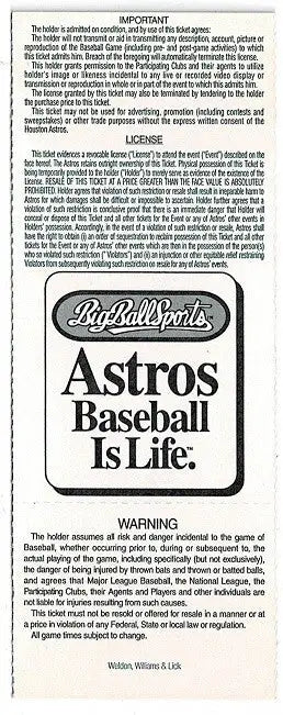 HOUSTON ASTROS VS Cincinnati REDS FULL TICKET UNUSED ASTRODOME June 18 1996 - Sports Memorabilia