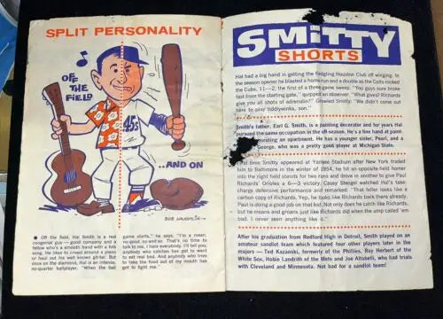 Vintage baseball magazine spread featuring Ken Johnson and Hal Smith from Houston Colt 45’s