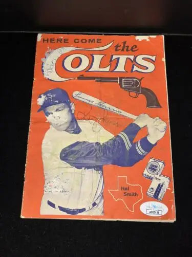 Vintage Here Come the Colts baseball program featuring Ken Johnson and Hal Smith autographs