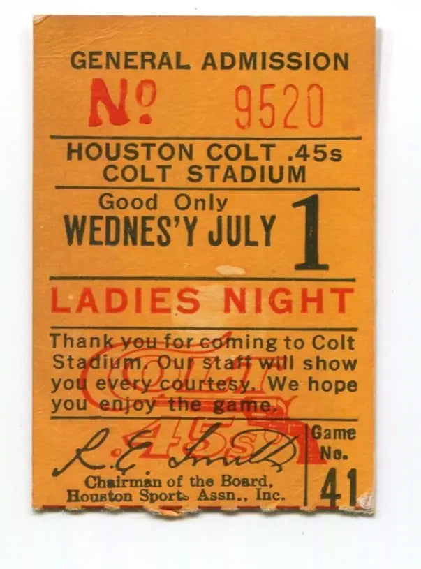 Houston Colt 45s Ticket Stub July 1 1964 Game NY Mets Ed Kranepool Walt Bond - Sports Memorabilia