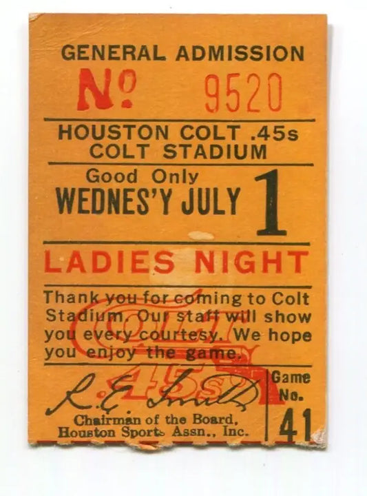 Houston Colt 45s Ticket Stub July 1 1964 Game NY Mets Ed Kranepool Walt Bond - Sports Memorabilia