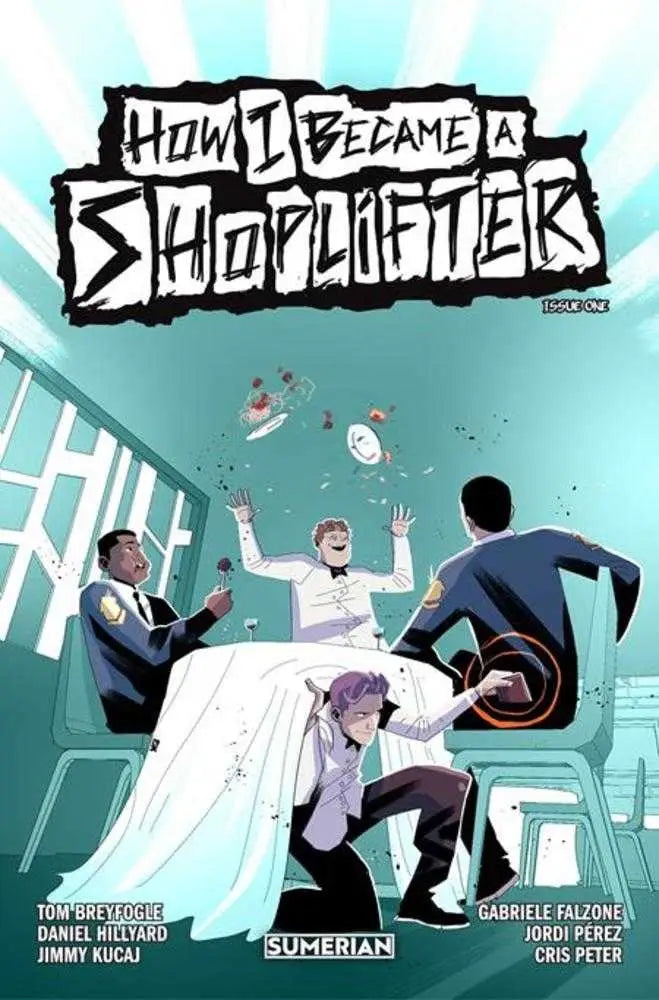 Comic book cover of How I Became A Shoplifter by George Kambadais in action poses