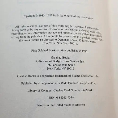 Copyright page of How to Talk Baseball by Whiteford, Mike, a guide to talk baseball skills