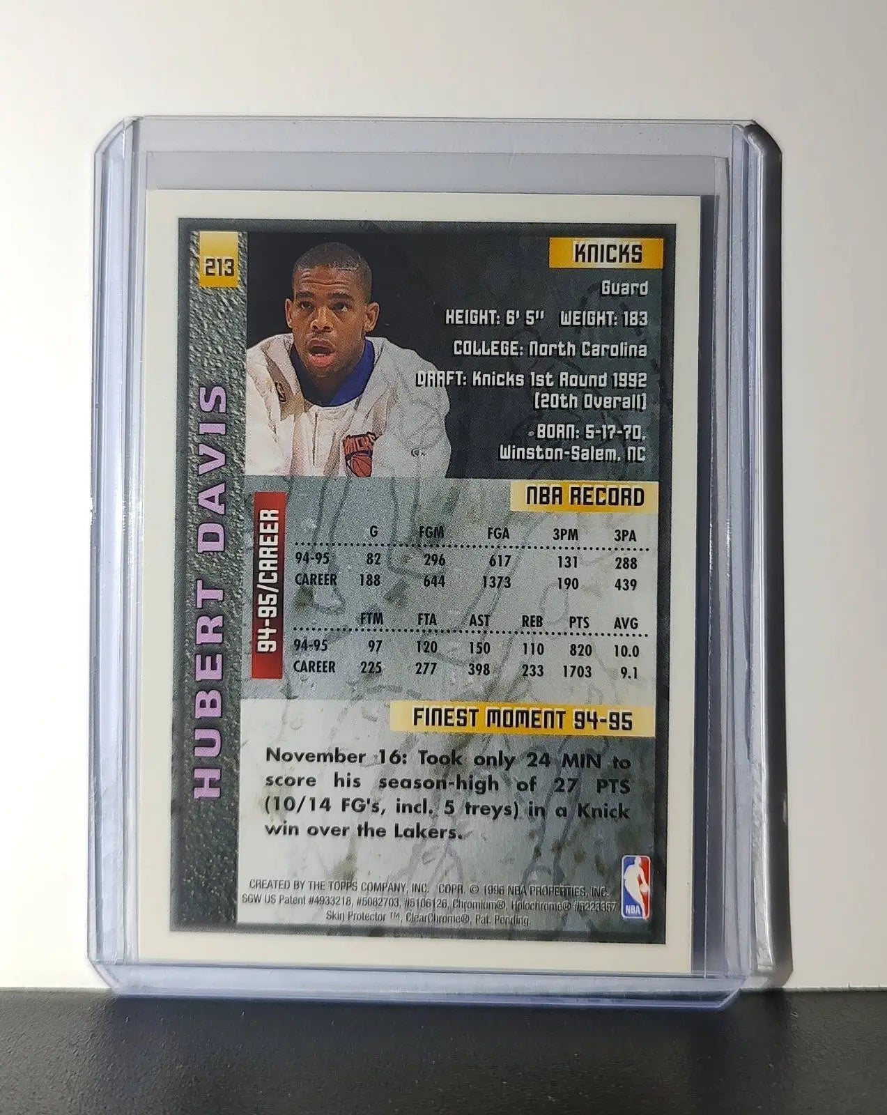 Hubert Davis 1995-96 Topps Finest NBA #213 Card New York Knicks - Basketball Card Single