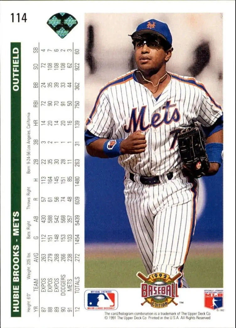 Hubie Brooks 1992 Upper Deck MLB #114 Baseball Card New York Mets