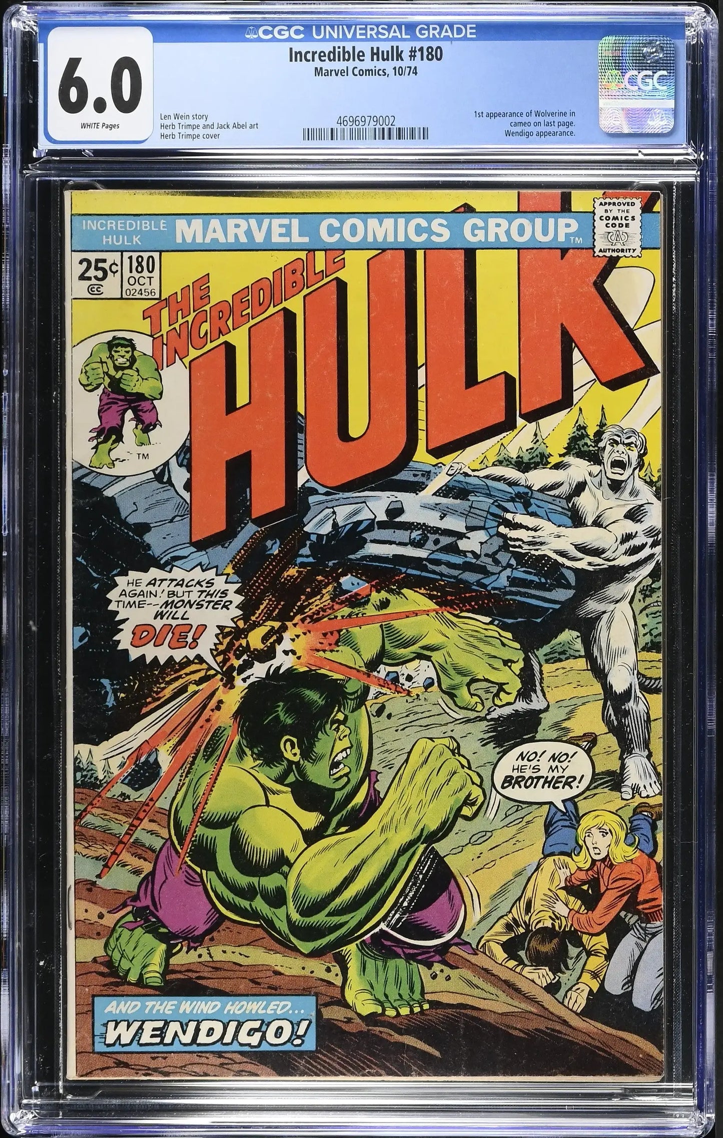 Hulk #180 (1974) Graded CGC 6.0 FN 1st Wolverine Cameo - Comic Book