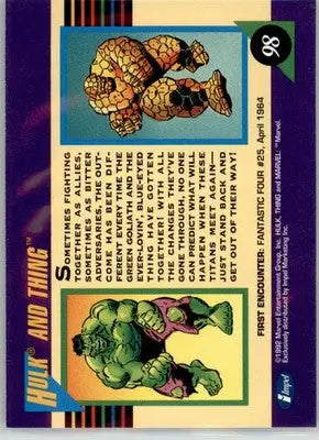 Hulk and Thing - 1992 Impel Marvel Universe - NM - #98 - Marvel Card Single