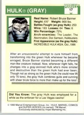 Hulk (gray) - 1990 Impel Marvel Universe - #17 - Non_sport - Non-Sports Card Single
