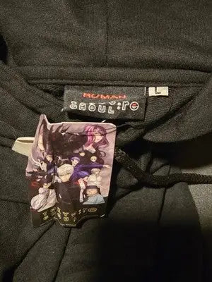 Human Tokyo Ghoul Hoodie Mens L Black Anime Graphic Pullover Kangaroo Pocket - Apparel