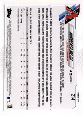 Humberto Mejia 2021 Topps 582 Montgomery #139 Arizona Diamondbacks - Baseball Card Single