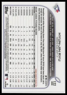 Hyun-Jin Ryu 2022 Topps Chrome Pink Refractor #122 Toronto Blue Jays - Baseball Card Single