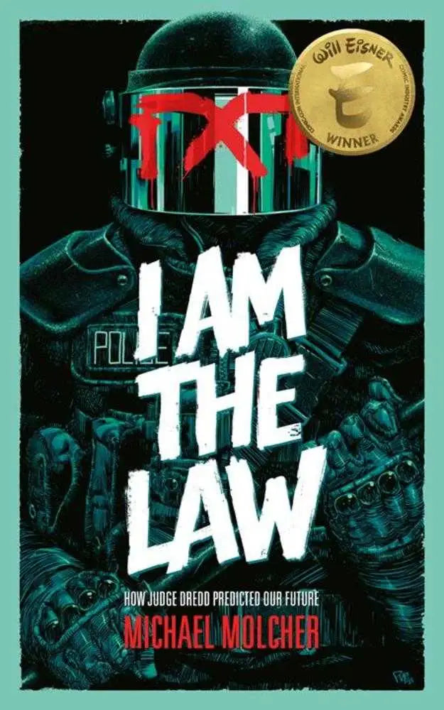 Comic book cover featuring Judge Dredd helmet and I Am The Law title for sci-fi action fans