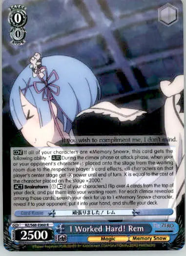 I Worked Hard! Rem - Re:ZERO Memory Snow - RZ/S68-E060 R - NM - TCG Card Single