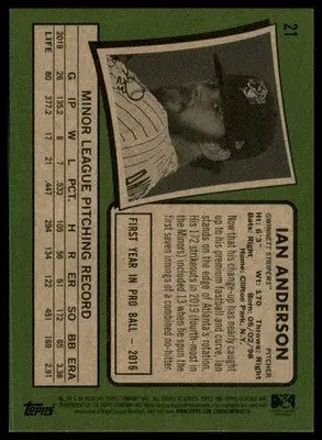 Ian Anderson 2020 Topps Heritage Minor League #21 Gwinnett Stripers - Baseball Card Single