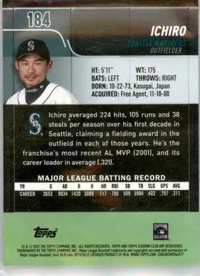 Ichiro - 2022 Stadium Club Chrome - #184 - Baseball - Baseball Card Single
