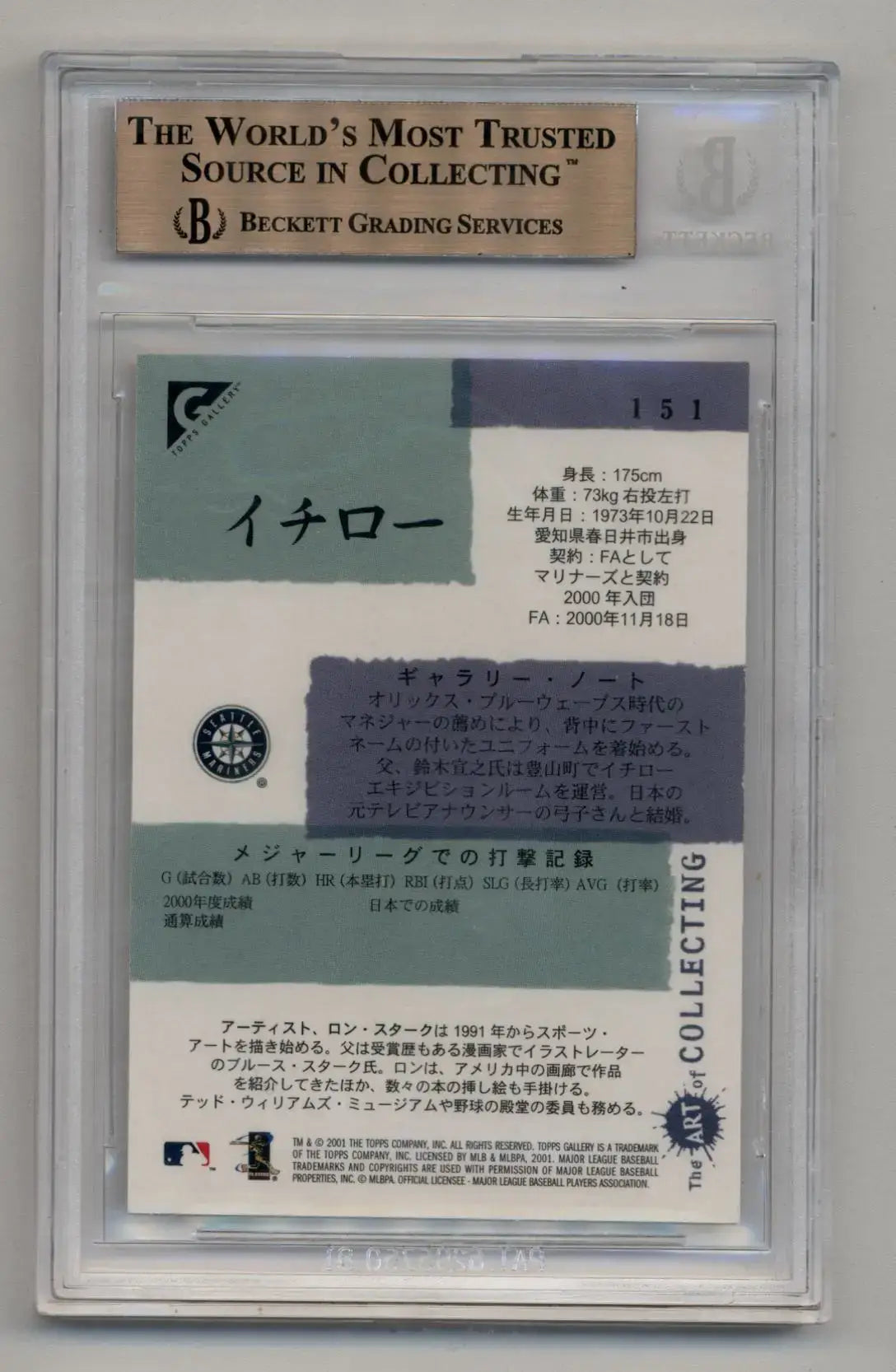 Ichiro Suzuki 2001 Topps Gallery Japanese Text #151 BGS 9.5 Gem Mint - Baseball Card Single