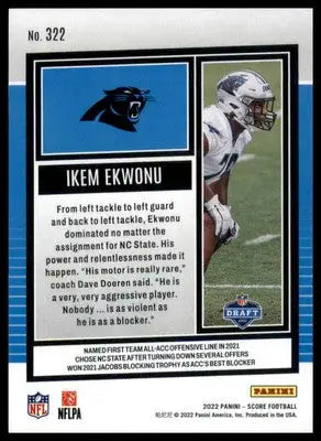 Ikem Ekwonu Rookie 2022 Score #322 Carolina Panthers - Football Card Single