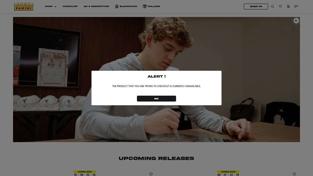White popup alert on panini stores article with young man in hoodie