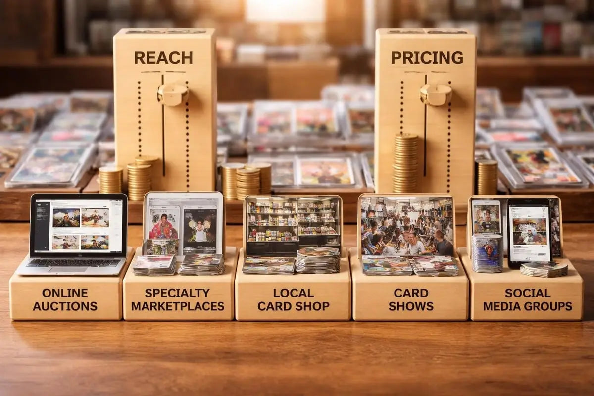 Wooden stand for sell sports cards channels in collectors guide