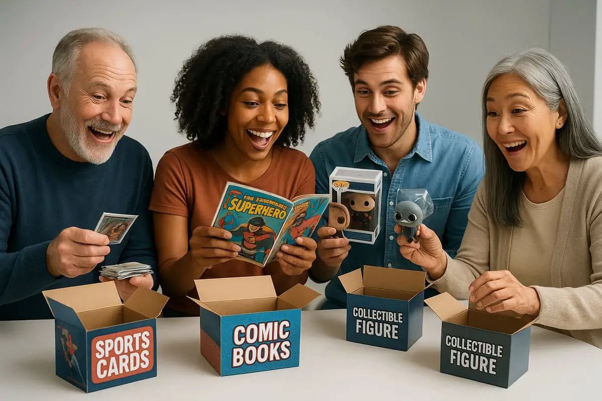 Excited group opening box hobby collectibles like Star Wars Funko Pops