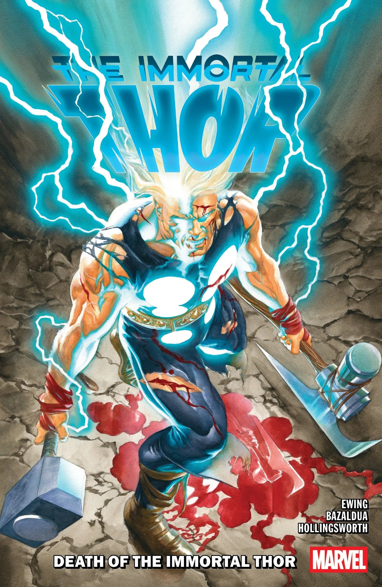 Vibrant immortal thor comic cover with lightning-wreathed Thor holding broken Mjolnir