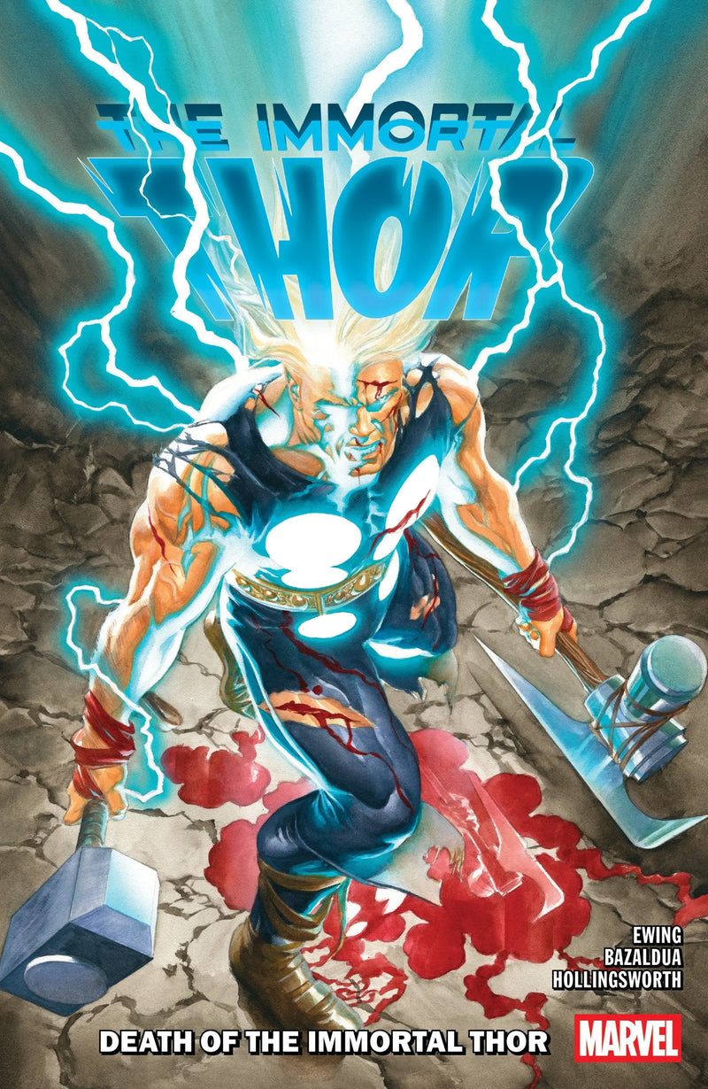 Vibrant immortal thor comic cover with lightning-wreathed Thor holding broken Mjolnir