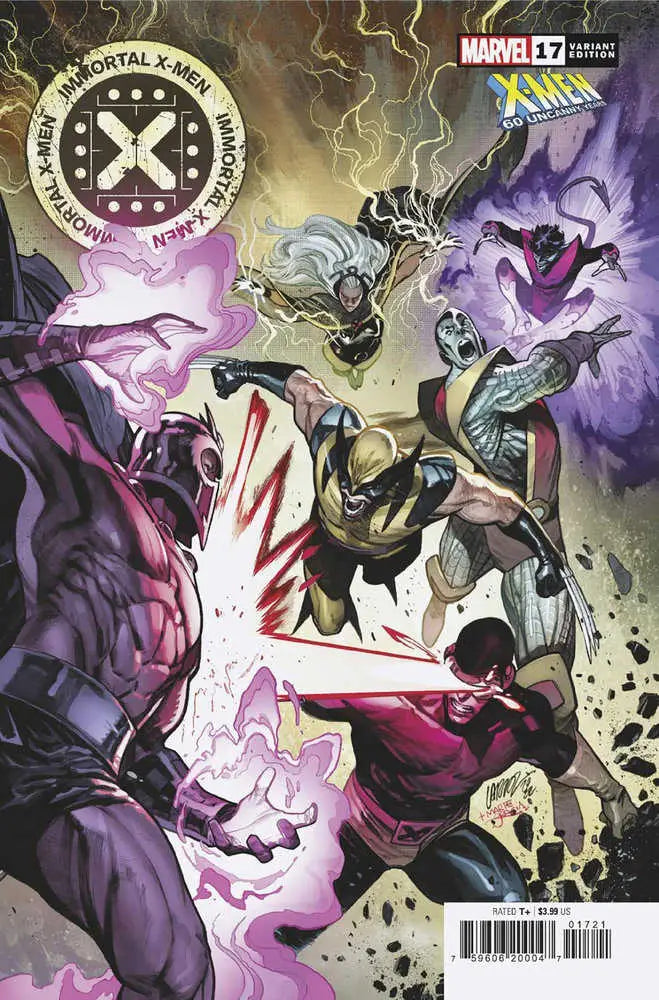Comic book cover of Immortal X-Men 17 with characters in battle, perfect for trading cards