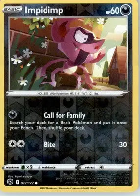 Impidimp - SWSH09: Brilliant Stars - Reverse Holo LP - #092/172 - Pokémon Card Single